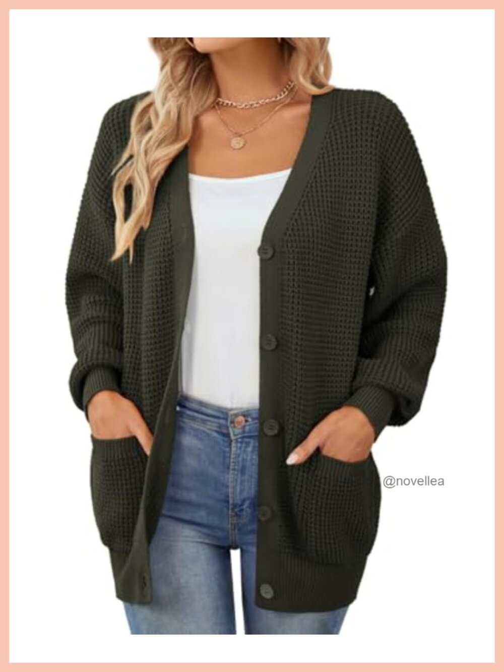 100% Cotton Cardigan Sweater with Pockets Button Up Relaxed Fit